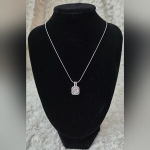Elegant Stainless Steel White Gold Overlay Cubic Zirconia Pendant Necklace NWOT‎